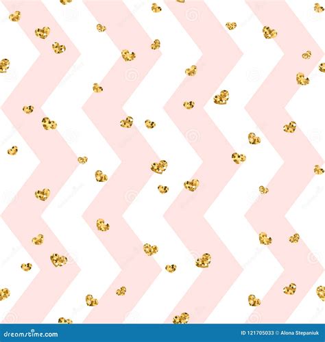 Gold Heart Seamless Pattern Pink White Geometric Zig Zag Golden