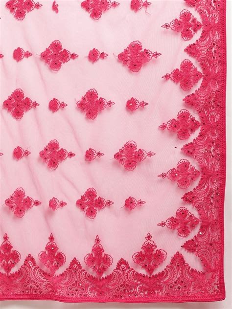 1446 Red Floral Embroidered Net Saree With Blouse Piece 55 M