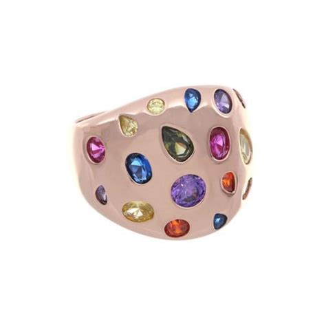 Anello Design In Argento Rosato Zirconi Colorati Cuori Milano