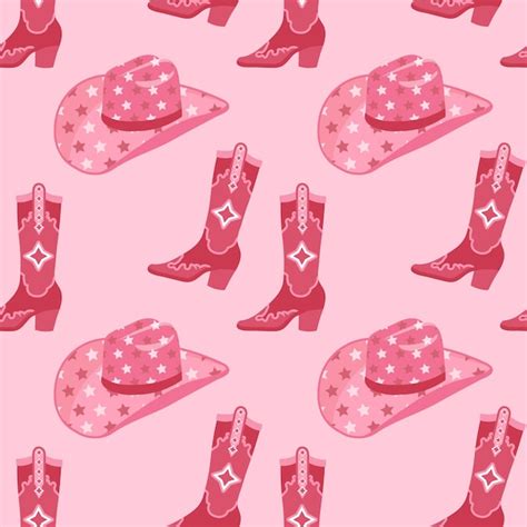 Premium Vector Cute Pink Seamless Pattern With Retro Cowgirl Hats And Cowboy Boots Background