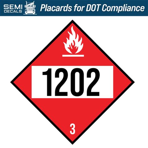 Hazard Class 3 Flammable Liquid Un 1202 Placard Semi Decals