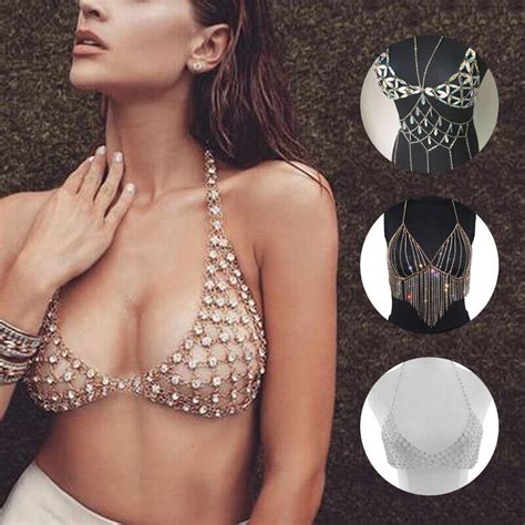 Crystal Bra Chain Women Body Chain Beach Bikini Chest Tops Rhinestone