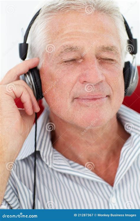 Senior Man Enjoying Music Stock Image Image Of Listen