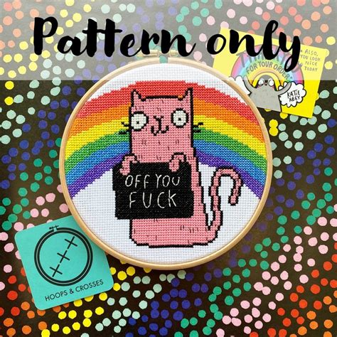 Off You Fuck Sweary Cat Cross Stitch Pattern Katie Abey Modern Funny Counted Cross Stitch Etsy
