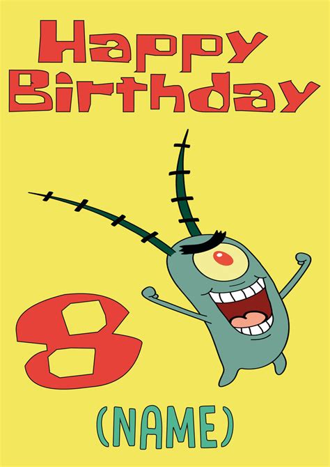 Theme Inspired Kids Adult Personalised Birthday Card Plankton Birthday