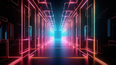 Futuristic Hallway With Lights And Neon Background D Abstract