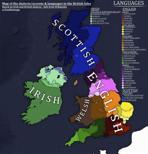 Language & Accent/Dialect Map of the British Isles [OC] : MapPorn | Map ...