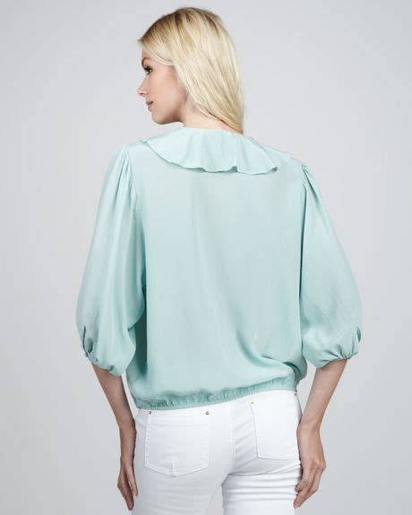 Rachel Zoe Morris Ruffled Surplice Blouse In Blue Aquamarine Lyst