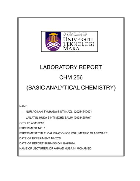 CHM256 LAB Report EXP 1 Calibration On Volumetric Glassware