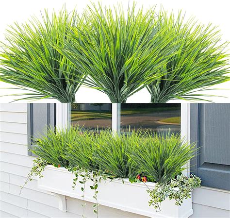 Morttic 4 Bundles Artificial Grasses Outdoor Uv Resistant Fake Grass No Fade Faux Plastic Plants