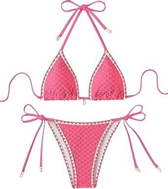 Amazon Shenhe Women S Piece Triangle Beach Bikini Sets Color Block Halter Swimsuit