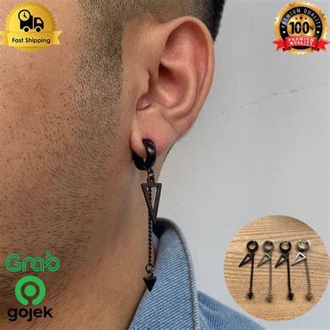 Promo Anting Tindik Jepit Magnet Tusuk Segitiga Gantung Rumbai Korea