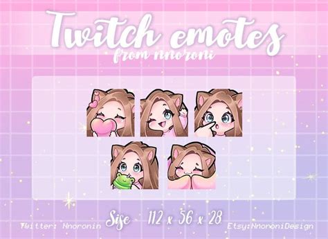 1 Set Cute Chibi Cat Girl Emote Brown Hair Brown Eyes Twitch Emotes / Sub Badges / Custom Emotes ...