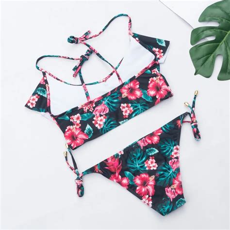 New Fashion Sea Underwear Women S Swimwear Two Piece Print Ruffles Sexy