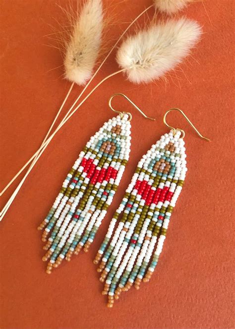 Handwoven Fringe Earrings Beaded Floral Folk Earrings Etsy Etsy Earrings Brick Stitch