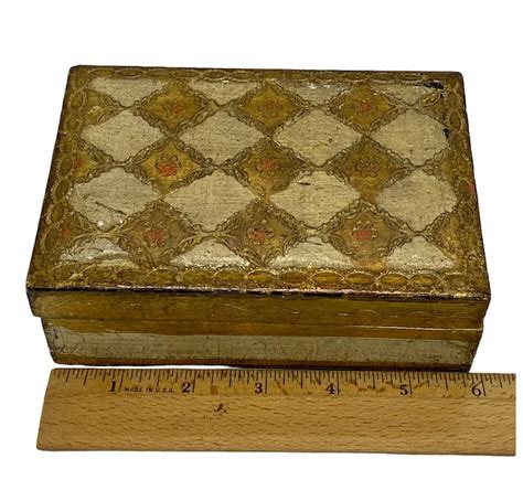 Vintage Italian Florentine Jewelry Trinket Lidded Box With Gold Gilt