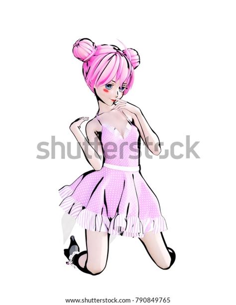 3d Sexy Anime Doll Girl Big Blue Eyes And Bright Makeup Cartoon