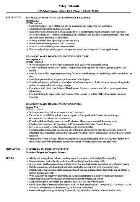 Lead Software Development Engineer Resume Samples Velvet Jobs