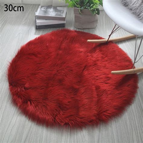 Ultra Soft Round Faux Sheepskin Fur Area Rug 11 81 Inch Red Bedside