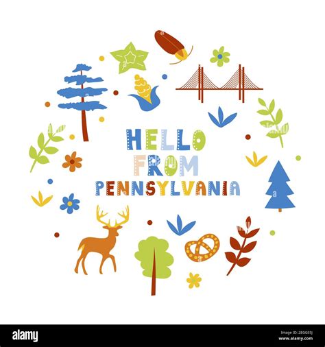 Usa Collection Hello From Pennsylvania Theme State Symbols Round