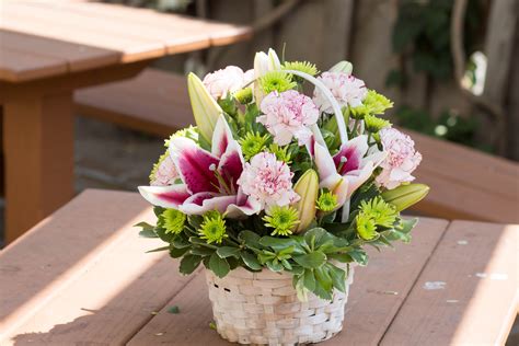 Lily And Carnation Basket In San Jose Ca Bees Flowers