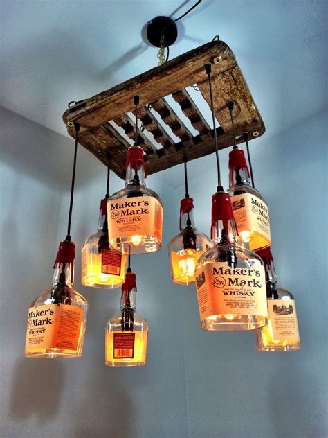 Makers Mark Whiskey Driftwood Bottle Chandelier By Pmglassart