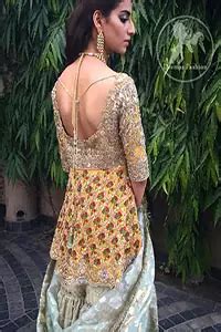 Mehndi Dress Yellow Short Frock Light Green Gharara