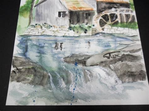 Water Mill Painting Original Watercolor, 5.5 by 8.5 Inches, Mini Painting, Country Scene Art ...