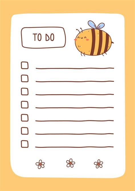 To Do List Template Decorated By Kawaii Bee And Flowers Cute Design Of