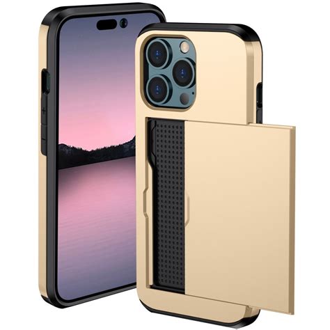 Iphone Pro Max Slim Shield Case With Card Holder Gold