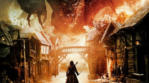 Archer In Front Of Dragon Above Bridge Wallpaper The Hobbit The