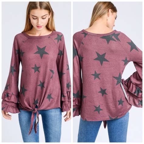 Tops Stunning Eggplant Star Front Tie Ruffle Top Poshmark