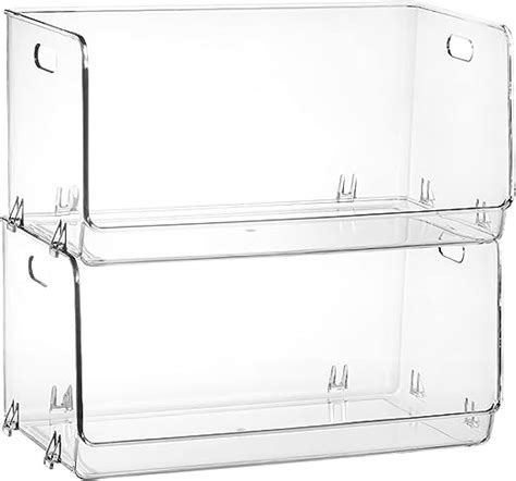 Nicunom 2 Pack Stackable Plastic Storage Bins Open Front Clear Pantry