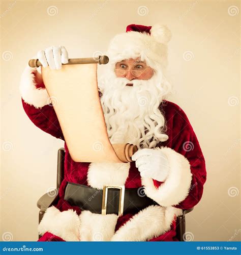 Santa Claus Reading Scroll Stock Image Image Of Happy 61553853