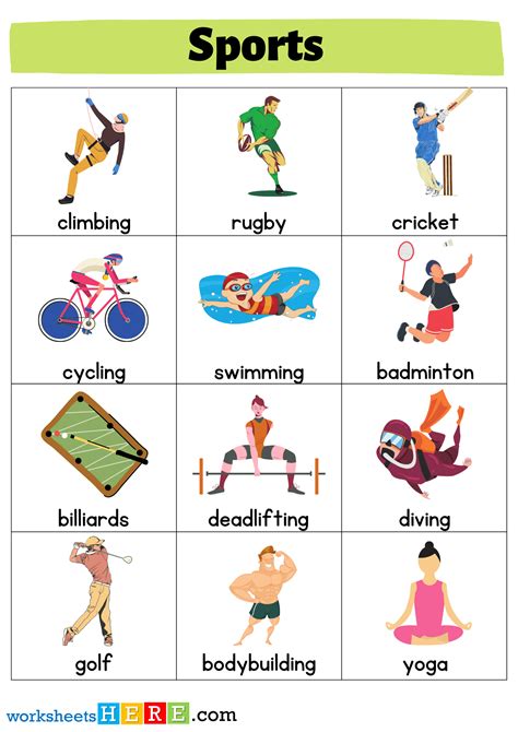 24 Sports Names With Pictures Flashcards Pdf Worksheets For Kids And