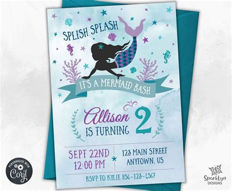 Printable Mermaid Birthday Invitation Splish Splash It S A Mermaid Bash