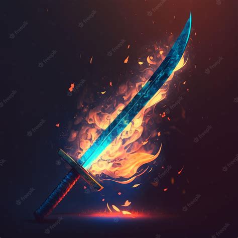 Premium Photo Sword With Fire On Black Background