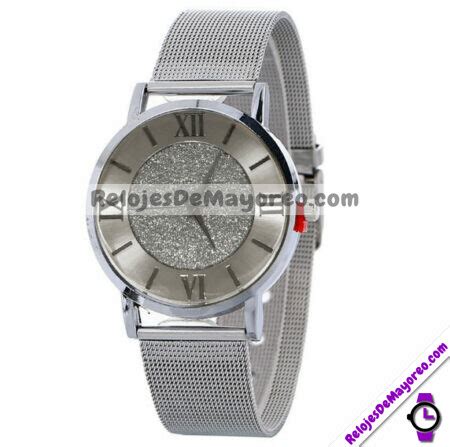 Reloj Plata Extensible Metal Con Destellos Y N Meros Romanos R