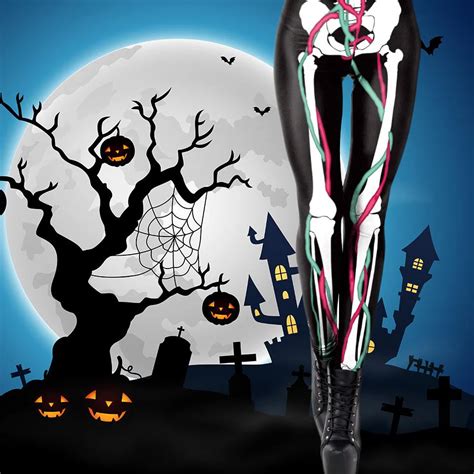 New Sexy Halloween 3d Skull Leg Bones Print Punk Leggings Women Cosplay