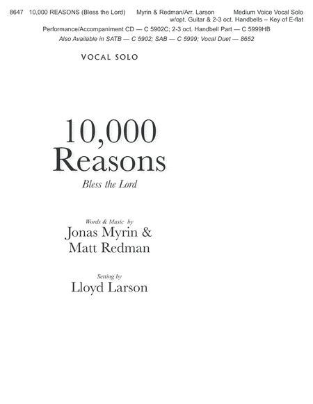 10 000 Reasons Bless The Lord By Matt Redman 4 Part Sheet Music