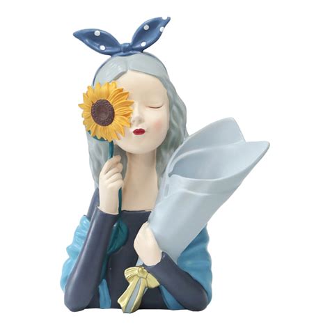 Cyxlfzh Desktop Ornament Girl Figurines Flower Vase Resin Girl Statue