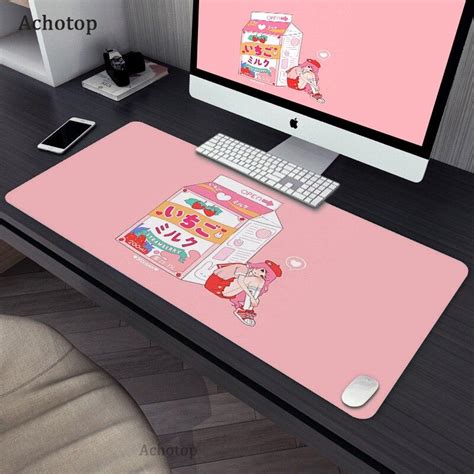 Buy Large Strawberry Milk Pink Mousepad Gamer Cute Kawaii Gaming Mouse