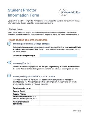 Fillable Online Student Proctor Information Form Fax Email Print