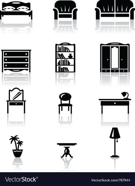 Black And White Furniture Icons Set Royalty Free Vector