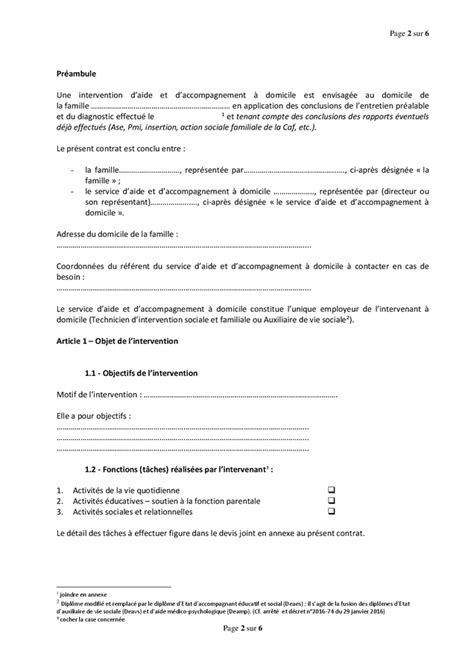 Contrat Individuel Entre La Famille Et Le Service Daide A Domicile