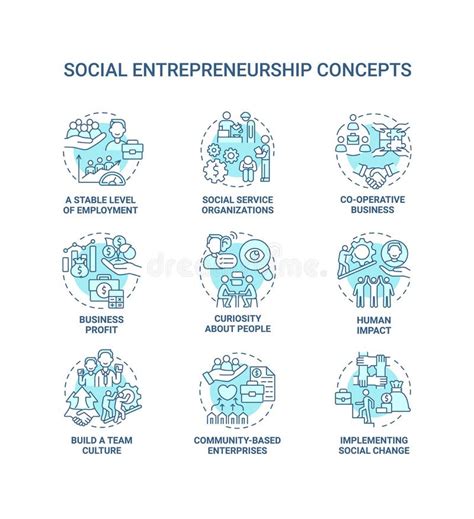 Conjunto De Iconos De Concepto Azul Para Emprendimiento Social