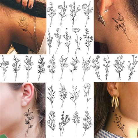 Buy 15 Sheets Fanrui Tiny Branch Black Flower Temporary Tattoos For