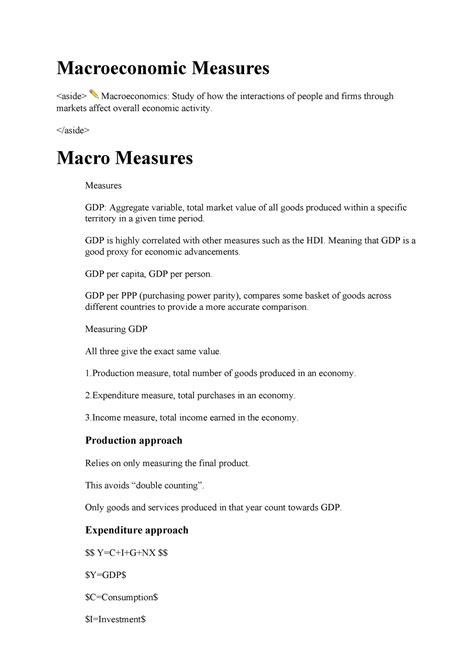 Macroeconomic Measures Macroeconomic Measures Macroeconomics Study