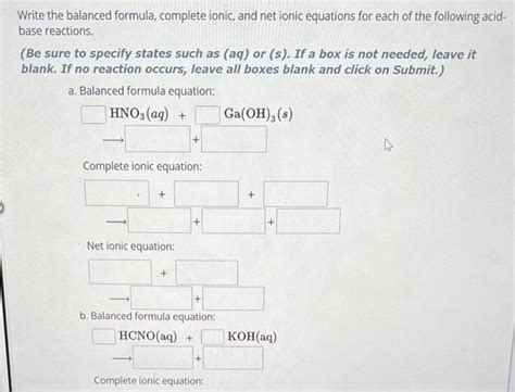 Solved Balanced Formula Complete Ionic And Net Ionic