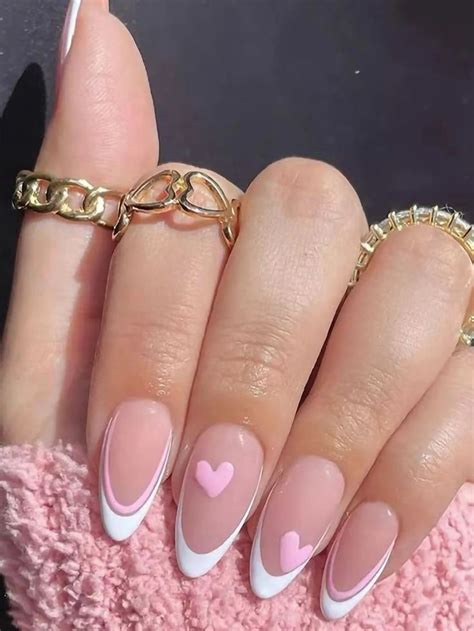 Our 24pcs Long Almond Heart Pattern Fake Nail Is Such A Vibe Gel